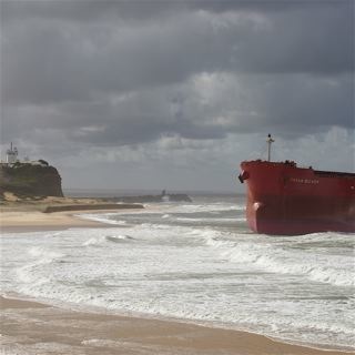 Pasha Bulker on the sand at Newcastle.